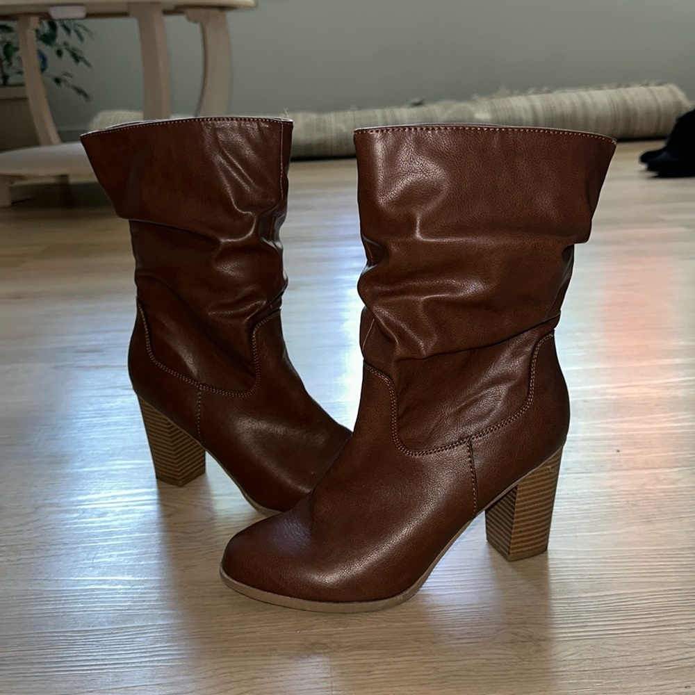 Patent Leather Slouch Boots 3” Block Heel